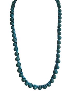 ViVi Turquoise Bead Ribbon Wrapped Chain Necklace